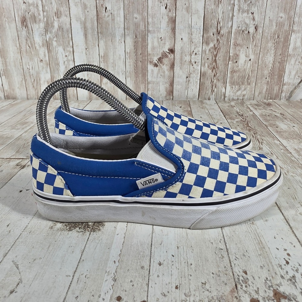 Vans Classic Slip On Blue White Checkerboard Canvas Sneakers‎ Womens 6.5 Mens 5